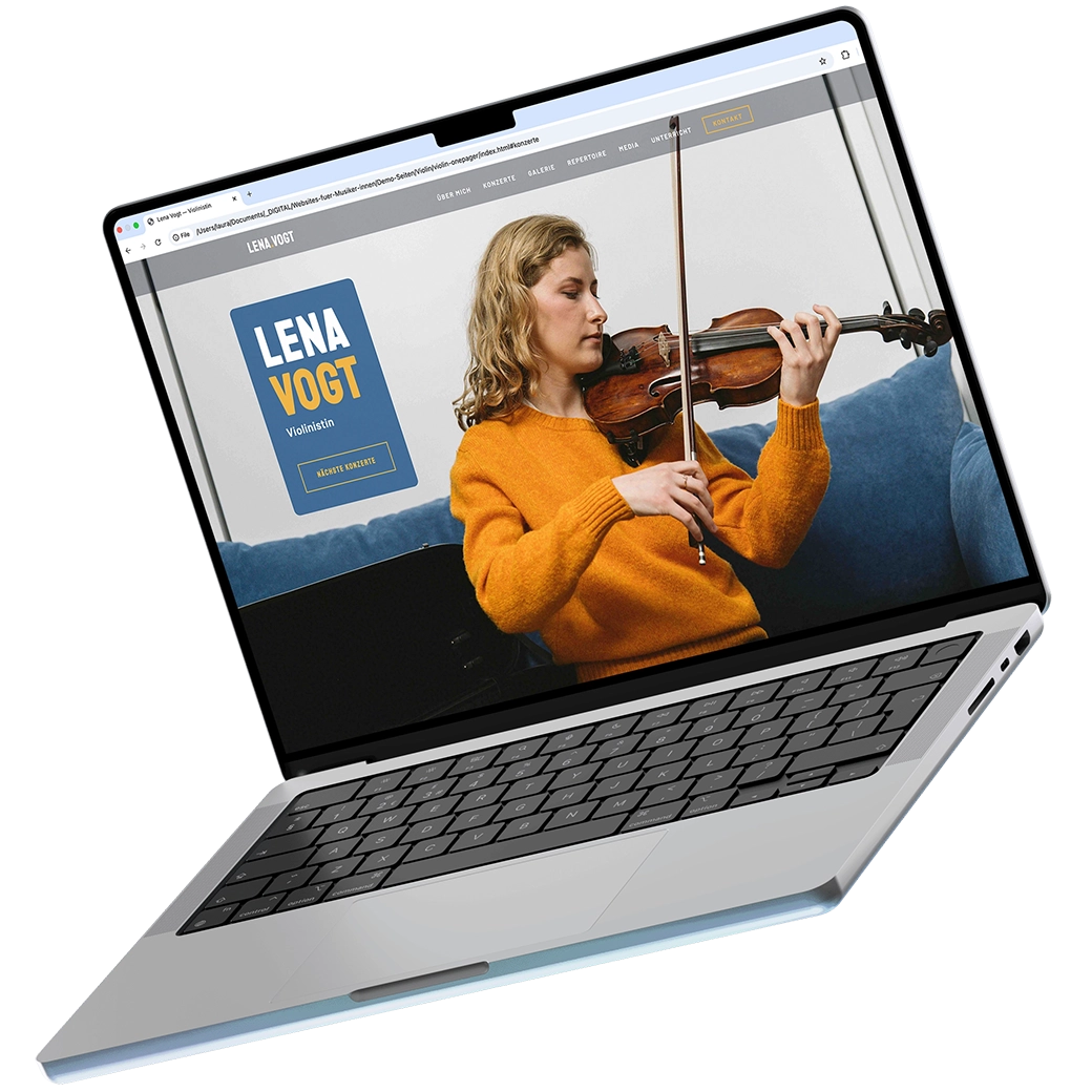 MacBook Screen mit Website einer Violinistin